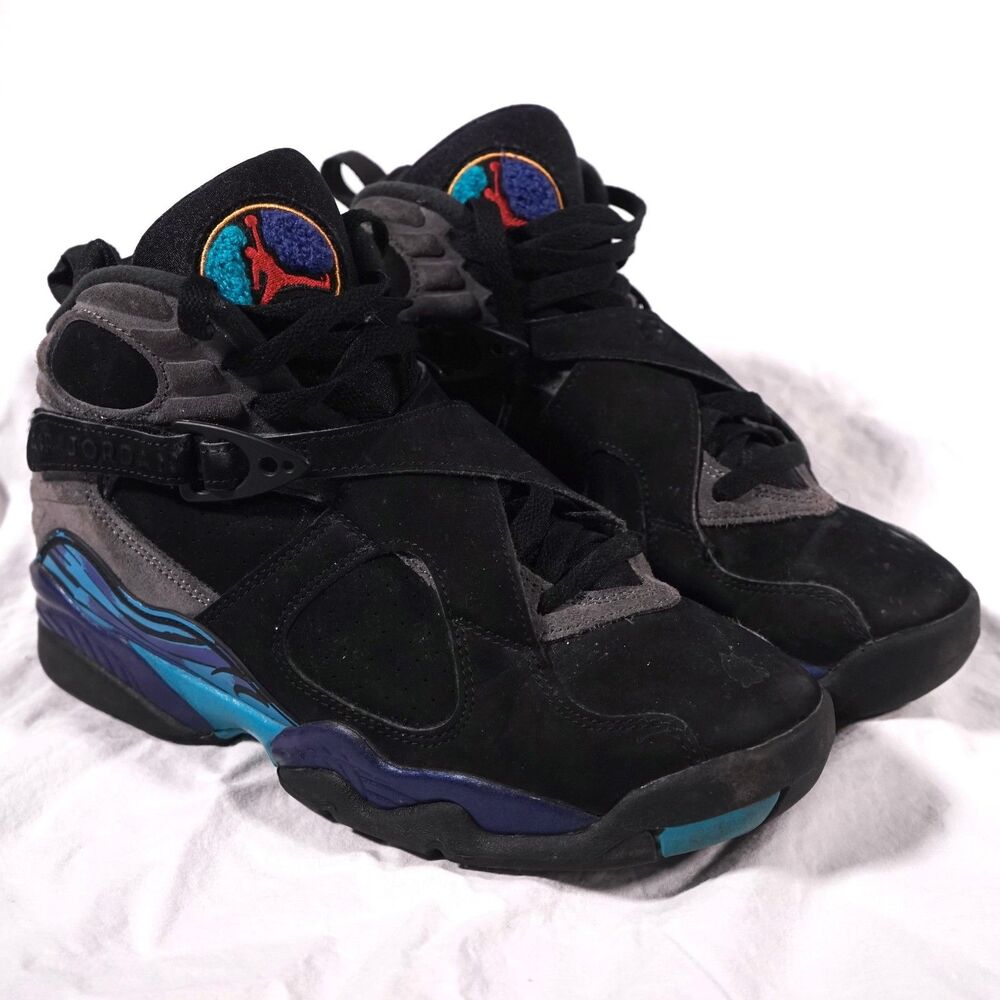 Nike Air Jordan 8 Retro Aqua GS Black Purple Blue Shoes Size 6Y 305368-006